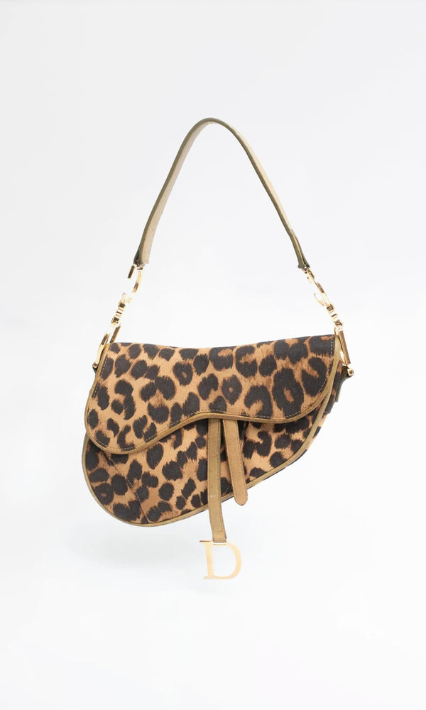 Dior Leopard Ostrich Saddle Bag