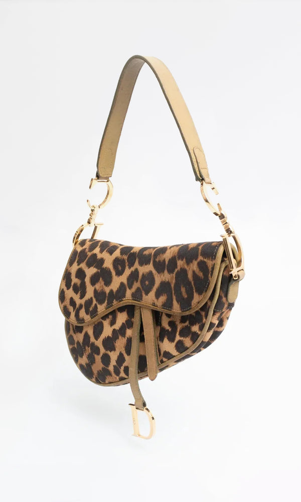 Dior Leopard Ostrich Saddle Bag