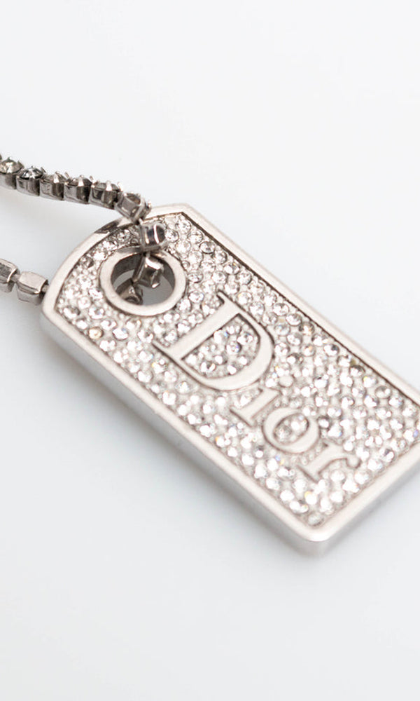 Dior Tag Rhinestone Necklace