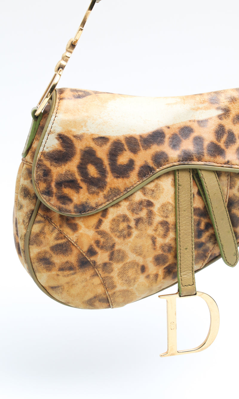 Dior Leopard Ostrich Saddle Bag