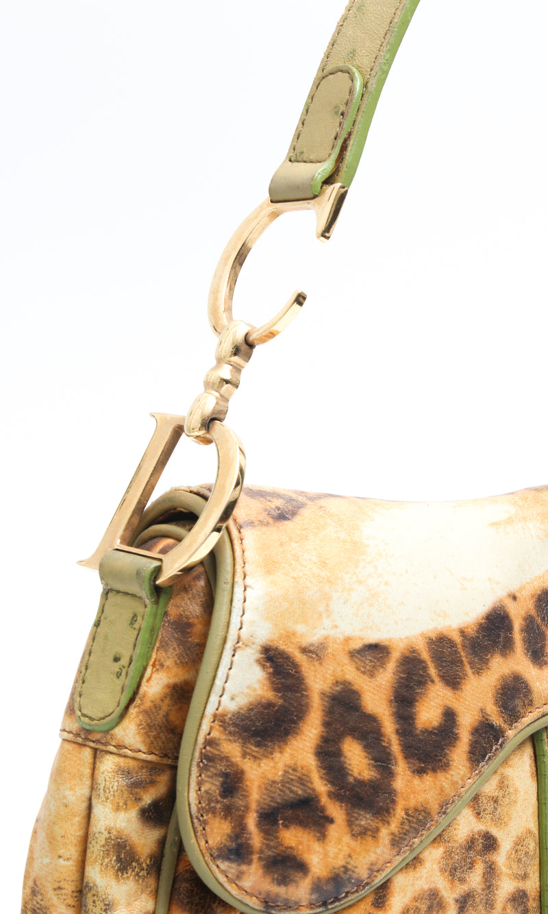 Dior Leopard Ostrich Saddle Bag