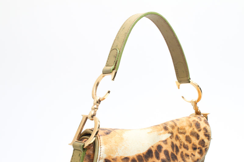 Dior Leopard Ostrich Saddle Bag