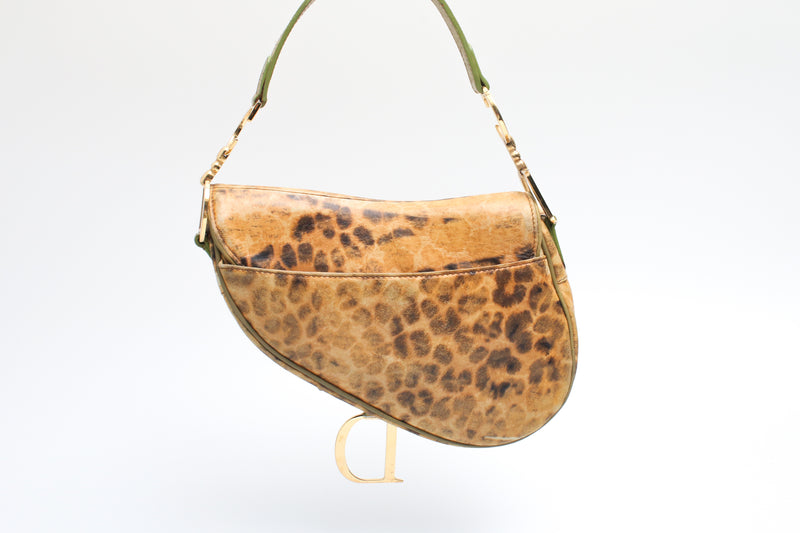 Dior Leopard Ostrich Saddle Bag