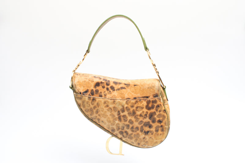 Dior Leopard Ostrich Saddle Bag