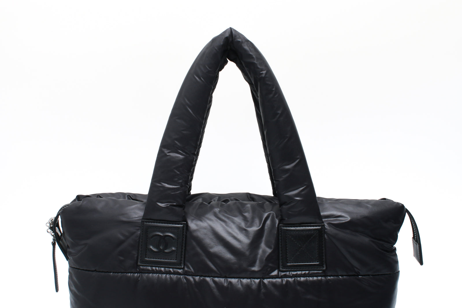 Chanel CC black nylon tote shops bag small