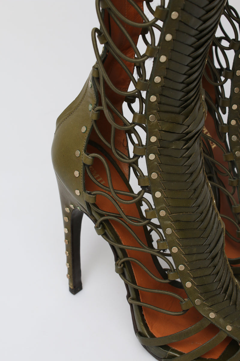 Emilio Pucci Leather Lace Up Knee High Heels
