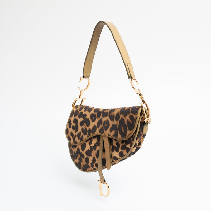 Dior Leopard Ostrich Saddle Bag