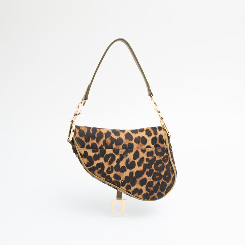 Dior Leopard Ostrich Saddle Bag