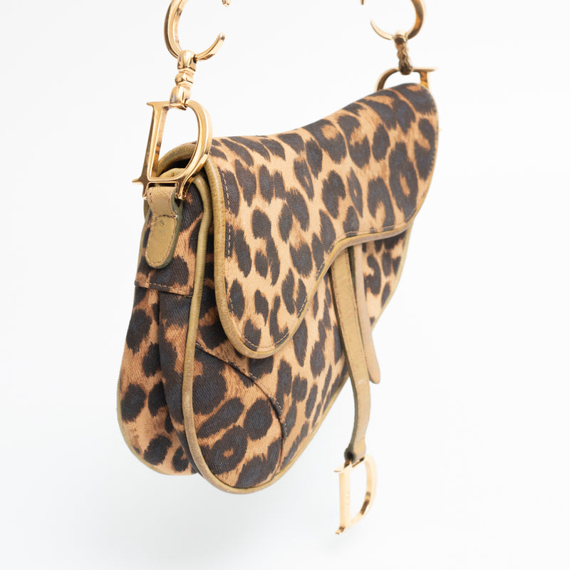 Dior Leopard Ostrich Saddle Bag