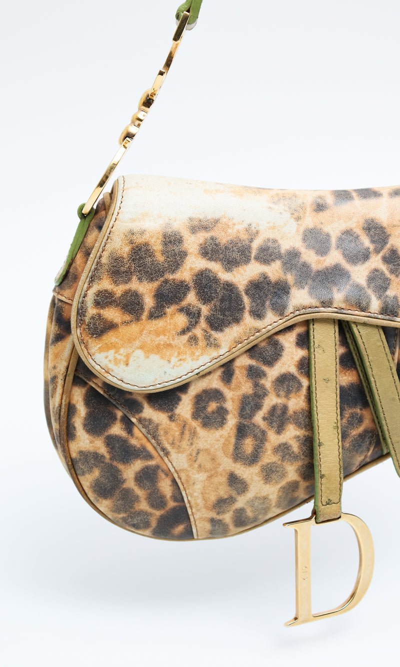 Dior Leopard Ostrich Saddle Bag