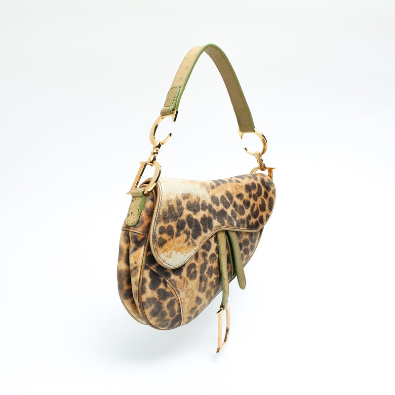 Dior Leopard Ostrich Saddle Bag