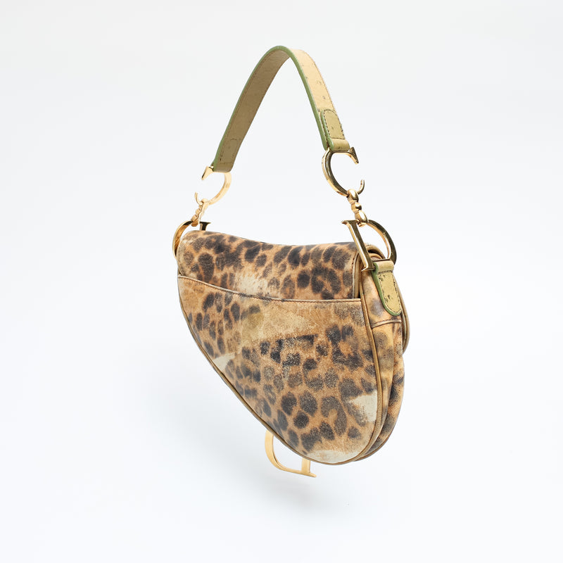 Dior Leopard Ostrich Saddle Bag