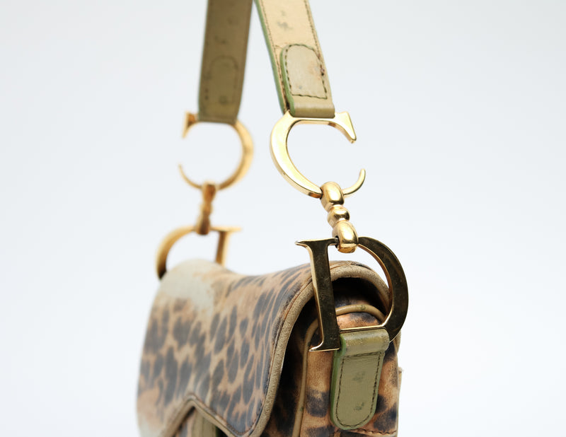 Dior Leopard Ostrich Saddle Bag