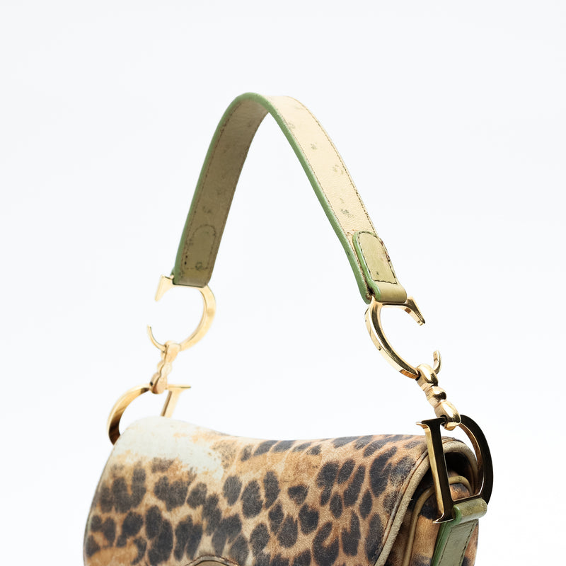 Dior Leopard Ostrich Saddle Bag