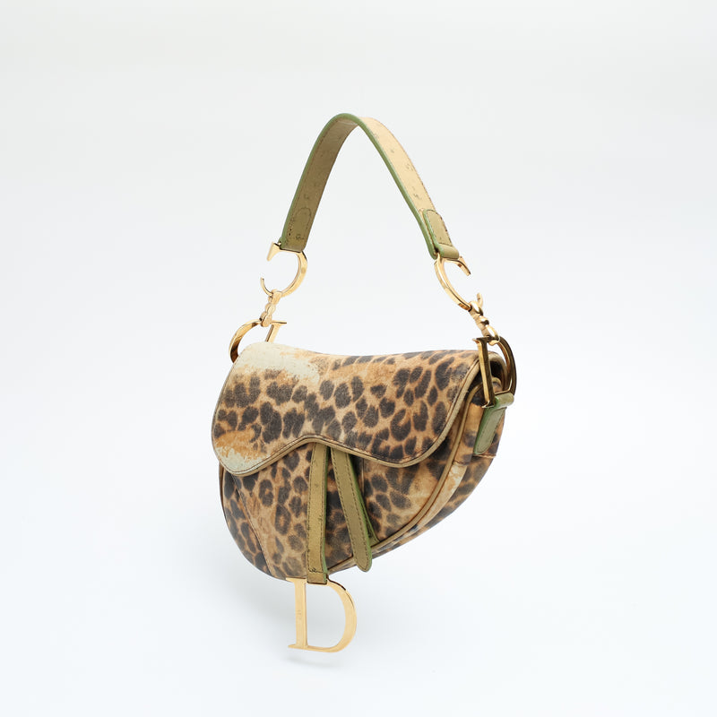 Dior Leopard Ostrich Saddle Bag