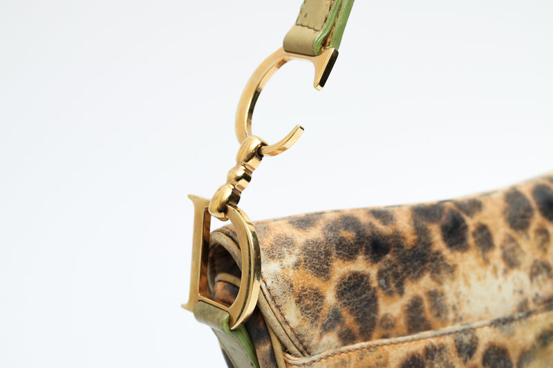 Dior Leopard Ostrich Saddle Bag