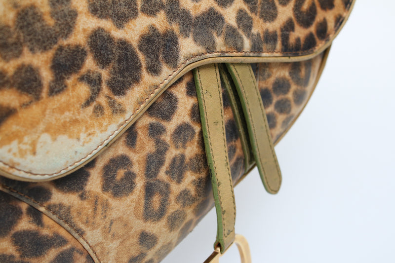 Dior Leopard Ostrich Saddle Bag