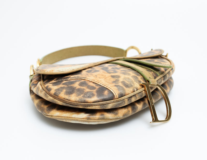 Dior Leopard Ostrich Saddle Bag