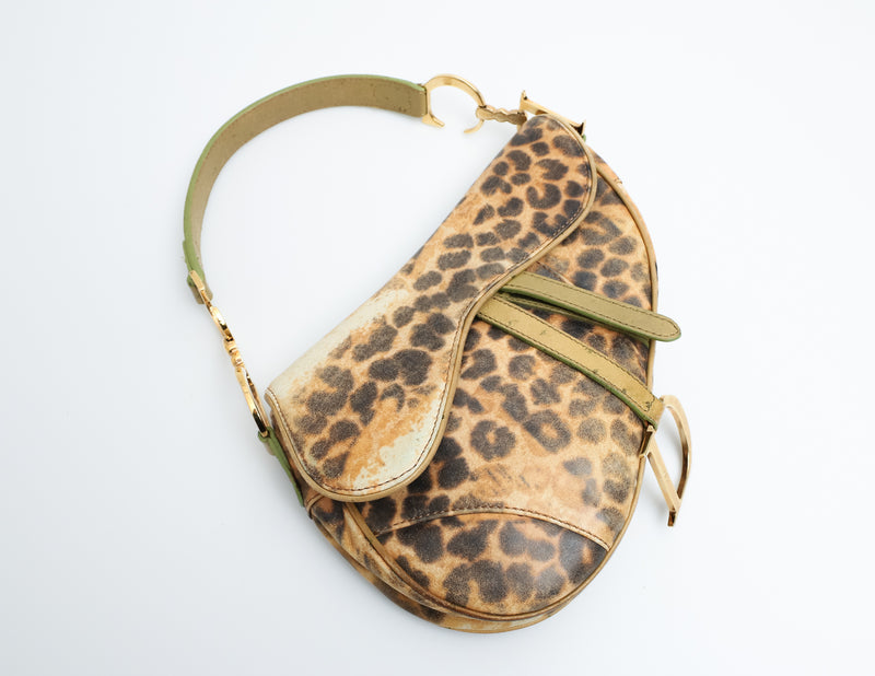 Dior Leopard Ostrich Saddle Bag