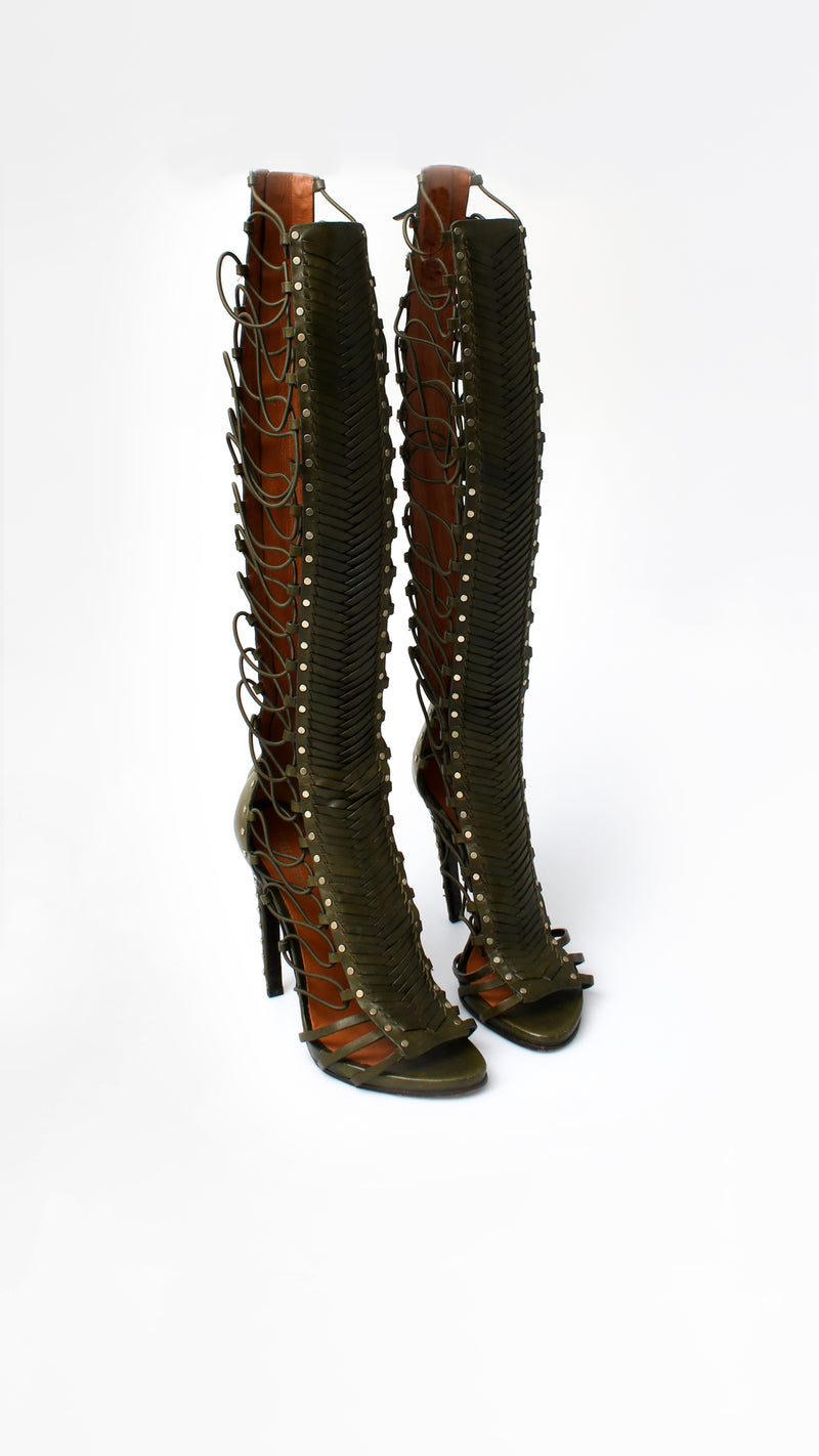 Emilio Pucci Leather Lace Up Knee High Heels