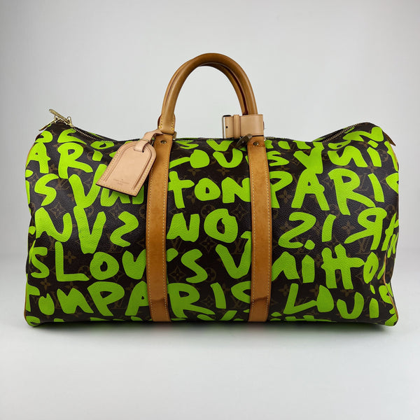 LOUIS VUITTON Khaki Graffiti Keepall 50 - The Purse Ladies