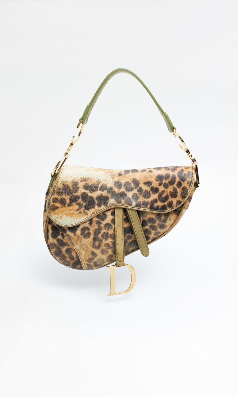 Dior Leopard Ostrich Saddle Bag